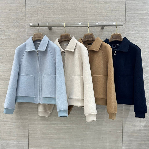 HM 26S Zip-Up Jacket Point Collar Patch Pockets Cashmere 427328