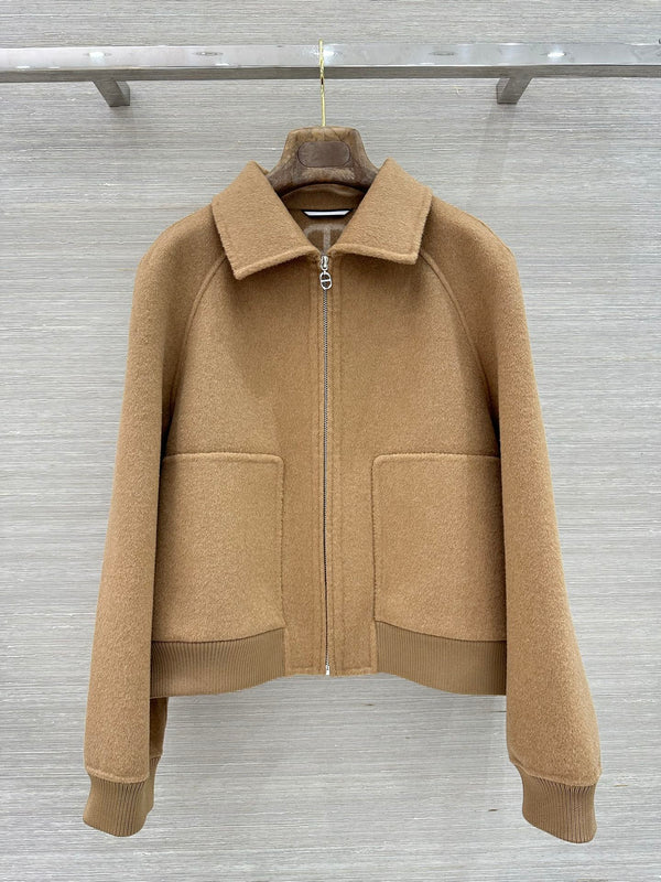 HM 26S Zip-Up Jacket Point Collar Patch Pockets Cashmere 427328