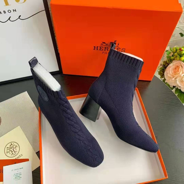HM Volver Ankle Boots Navy Blue Knit Fabric
