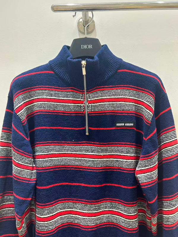 Miu Miu Striped Chenille Half-Zipper Sweater Multicolor Wool