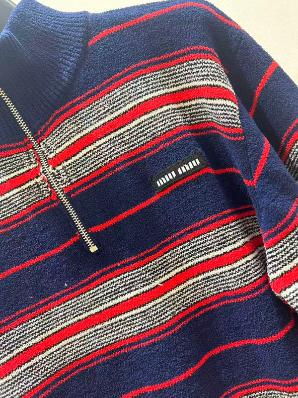 Miu Miu Striped Chenille Half-Zipper Sweater Multicolor Wool