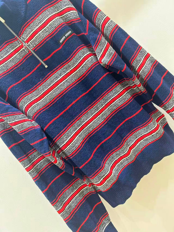 Miu Miu Striped Chenille Half-Zipper Sweater Multicolor Wool