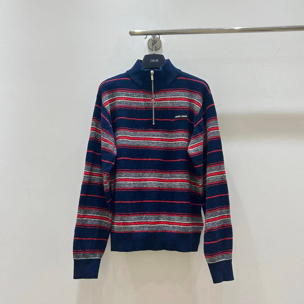 Miu Miu Striped Chenille Half-Zipper Sweater Multicolor Wool
