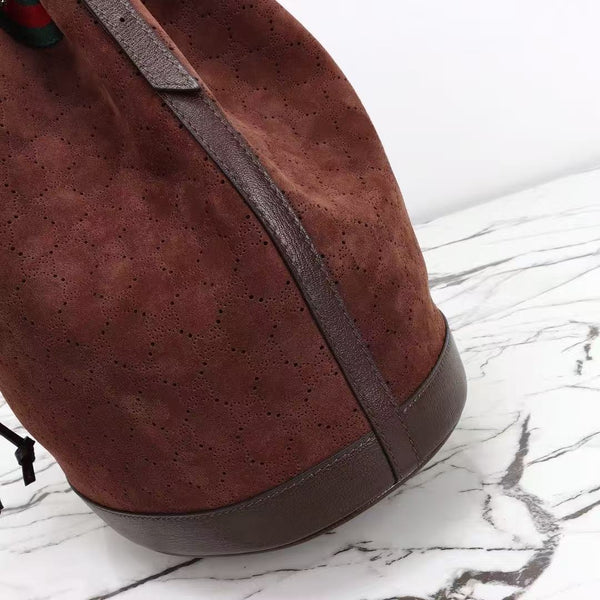 GG Venice Bucket Bag 33cm Dark Brown Suede
