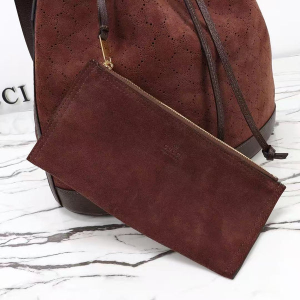 GG Venice Bucket Bag 33cm Dark Brown Suede