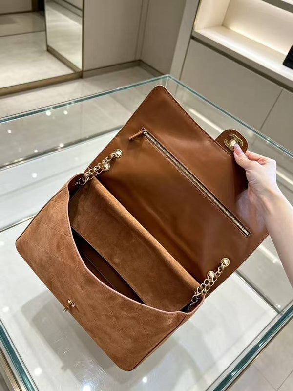 CC Souplissimo Maxi Flap 38.5cm Handbag Camel Suede Calfskin