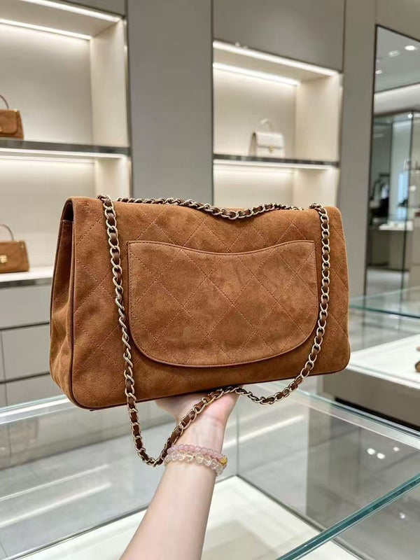 CC Souplissimo Maxi Flap 38.5cm Handbag Camel Suede Calfskin
