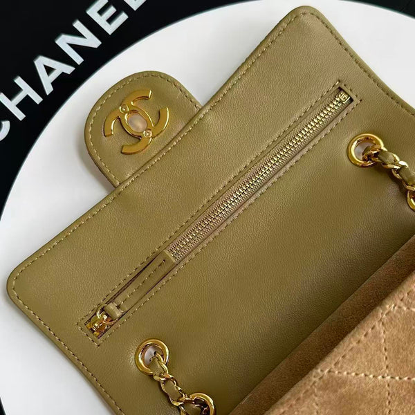CC Mini Flap Bag 20cm Beige Suede Leather
