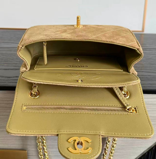 CC Mini Flap Bag 20cm Beige Suede Leather