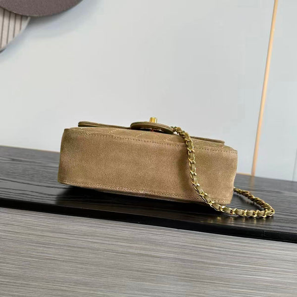 CC Mini Flap Bag 20cm Beige Suede Leather