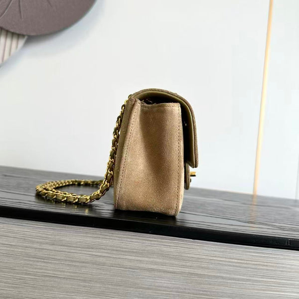 CC Mini Flap Bag 20cm Beige Suede Leather