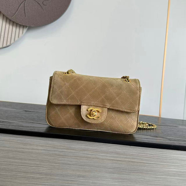 CC Mini Flap Bag 20cm Beige Suede Leather