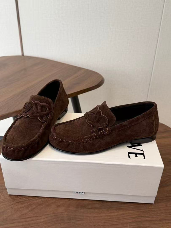 Loewe Double L Loafer in Dark Brown Suede Calfskin