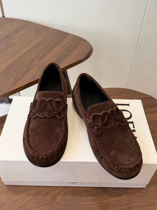 Loewe Double L Loafer in Dark Brown Suede Calfskin