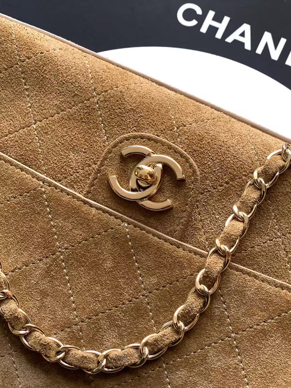 Chanel Maxi Flap Bag 32cm Beige Suede Leather
