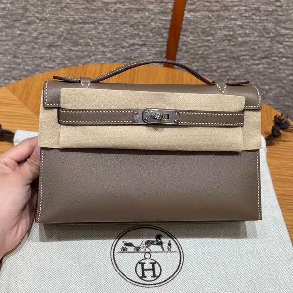 HM Kelly Pochette Bag 22cm Etoupe Swift