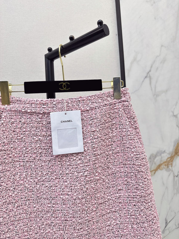 CC 2026 Pastel A-line Mini Skirt Pink In Laine - Wool Tweed