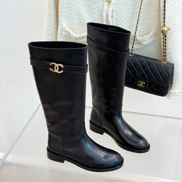 CC Buckle High Boots Black Cowhide