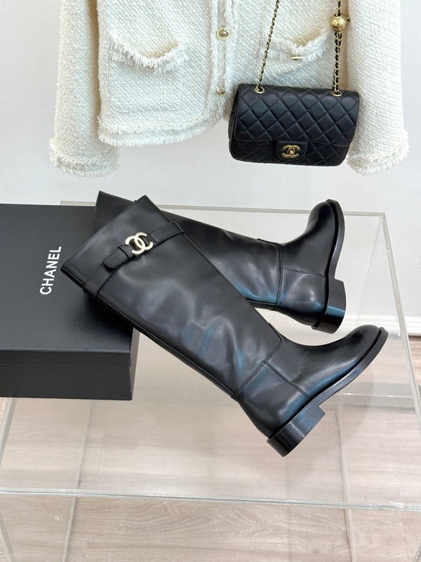 CC Buckle High Boots Black Cowhide