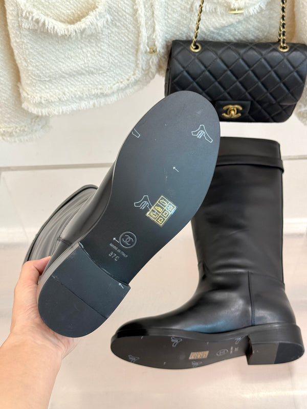 CC Buckle High Boots Black Cowhide