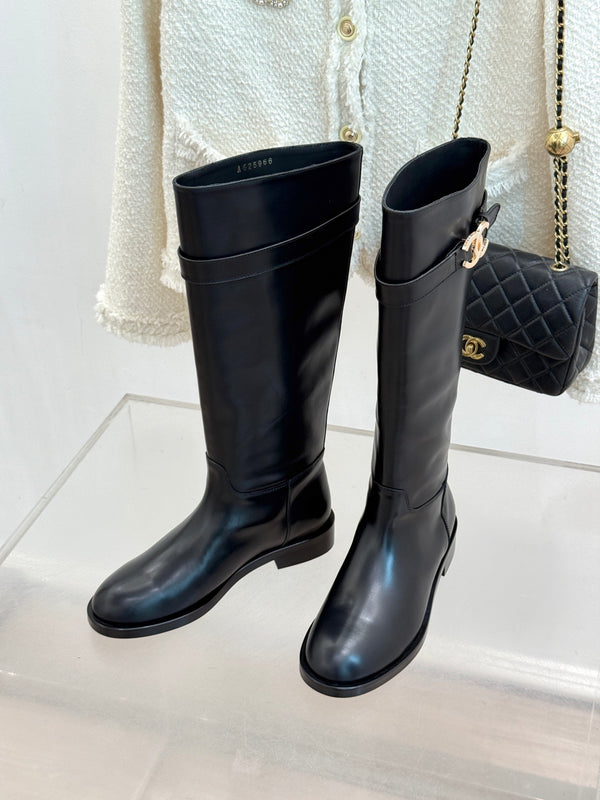 CC Buckle High Boots Black Cowhide