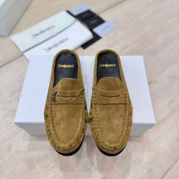 YSL 26ss Loafer Mules Brown Calfskin Suede