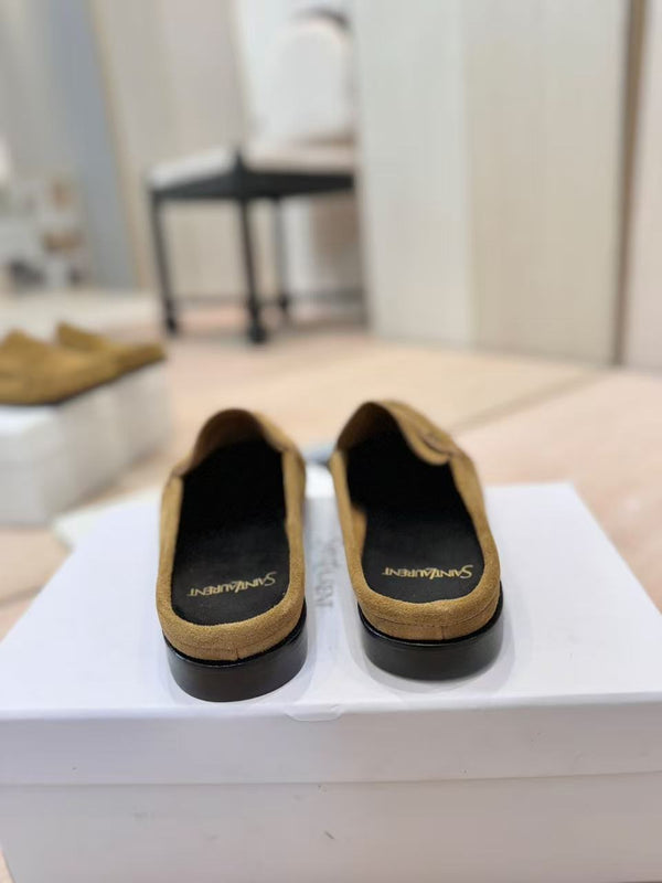 YSL 26ss Loafer Mules Brown Calfskin Suede