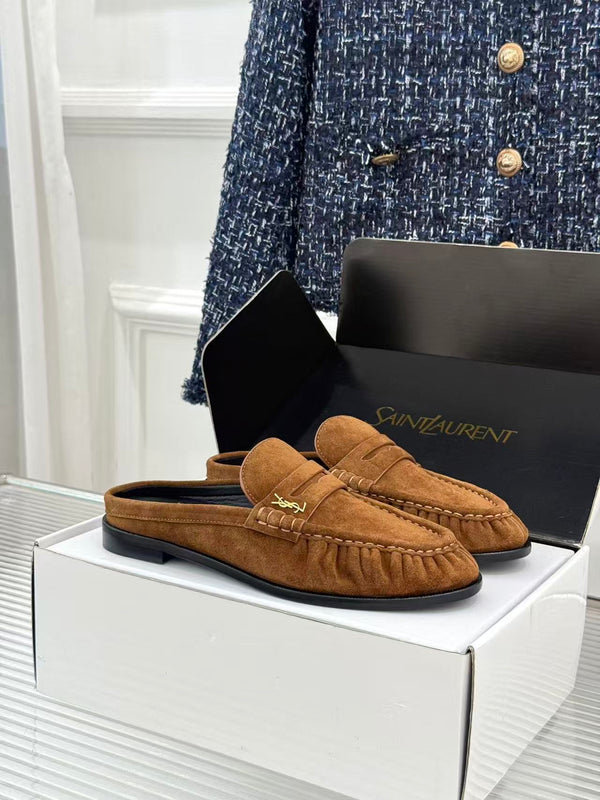 YSL 26ss Loafer Mules Dark Brown Calfskin Suede