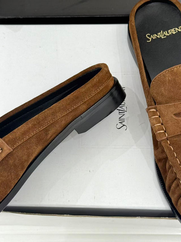 YSL 26ss Loafer Mules Dark Brown Calfskin Suede