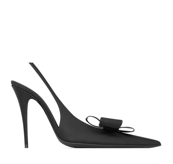 YSL Slingback Pumps 10.5 cm Bow-Detail Black Satin Silk