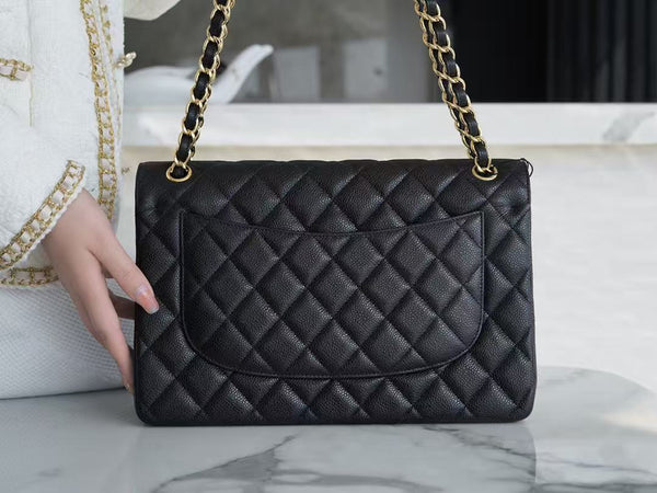CC Maxi Flap Bag 30cm Black Caviar Leather Gold-Tone Hardware