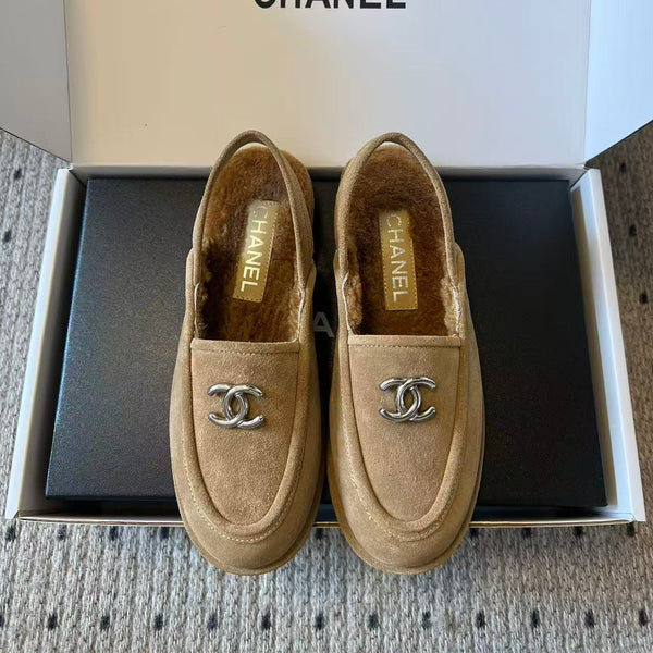 CC Slingback Loafers Camel Suede Shearling