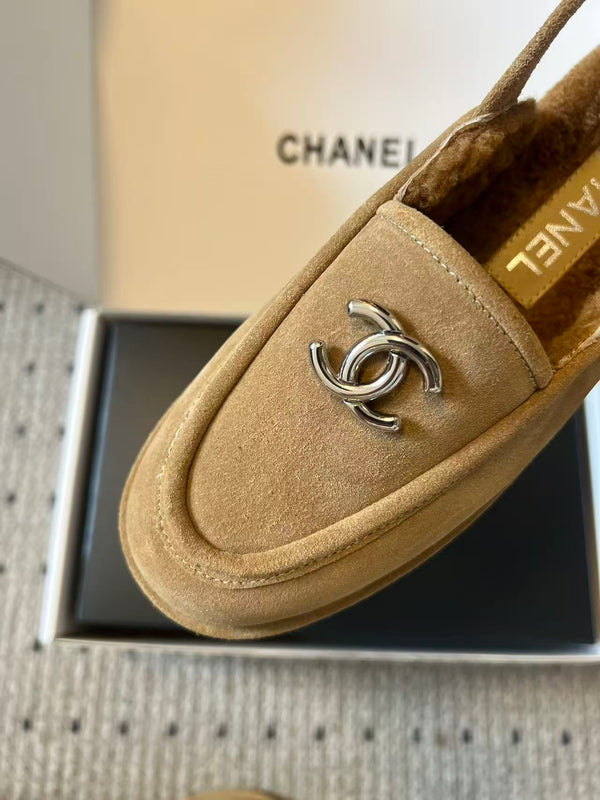 CC Slingback Loafers Camel Suede Shearling