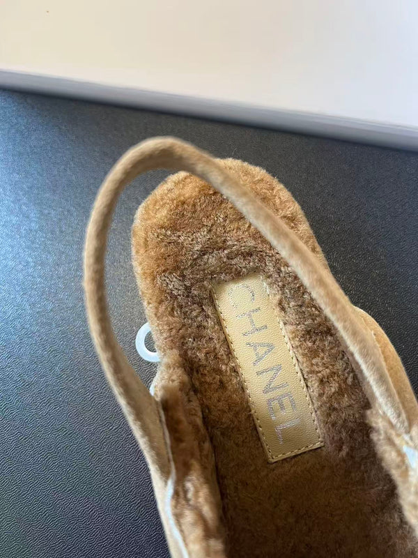 CC Slingback Loafers Camel Suede Shearling