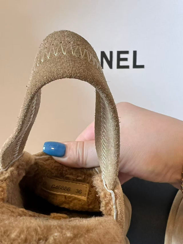 CC Slingback Loafers Camel Suede Shearling