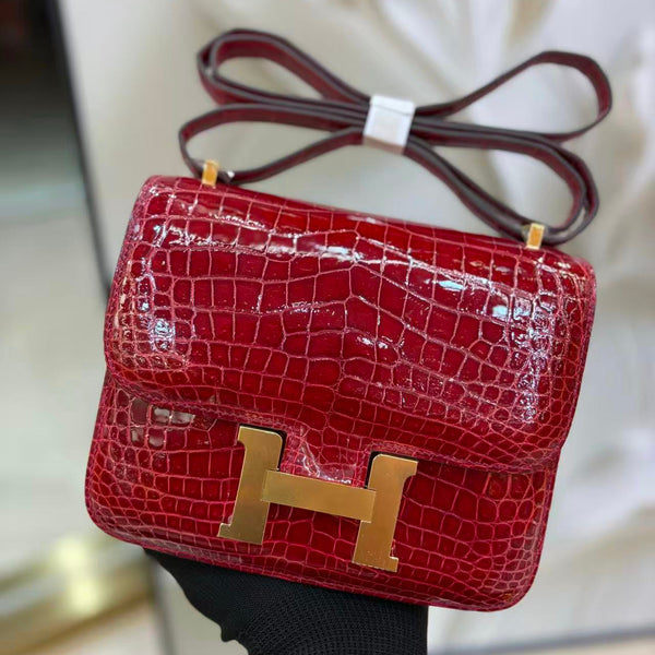 HM Constance Bag 18cm Crocodile Red Patent Leather (15 days production))