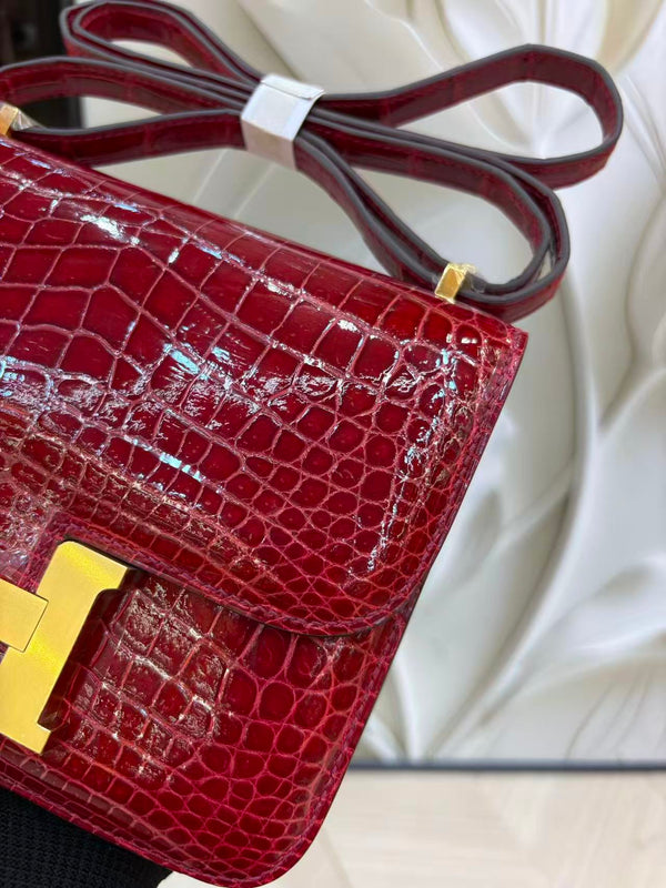 HM Constance Bag 18cm Crocodile Red Patent Leather (15 days production))