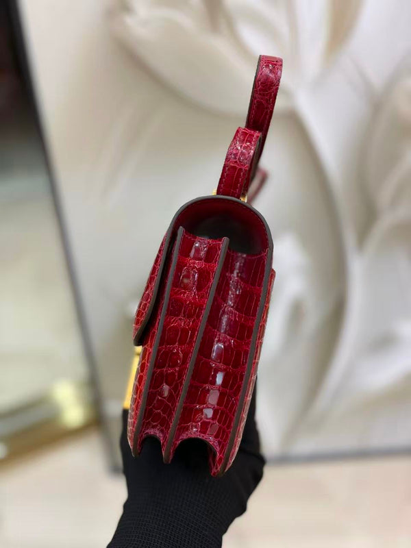 HM Constance Bag 18cm Crocodile Red Patent Leather (15 days production))