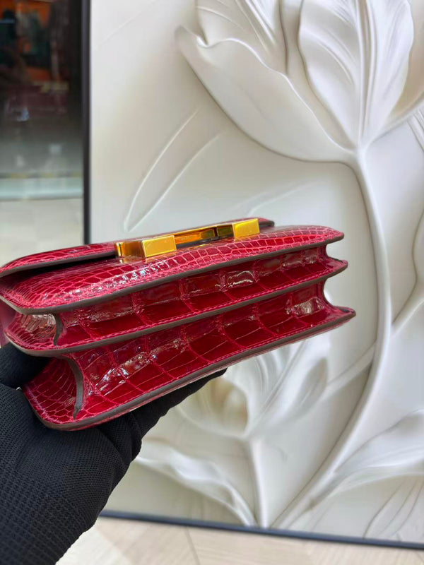 HM Constance Bag 18cm Crocodile Red Patent Leather (15 days production))