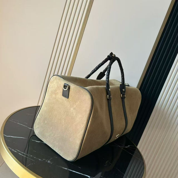 CC 26FW Quilted Weekender Duffel Travel Bag 46cm Beige Suede
