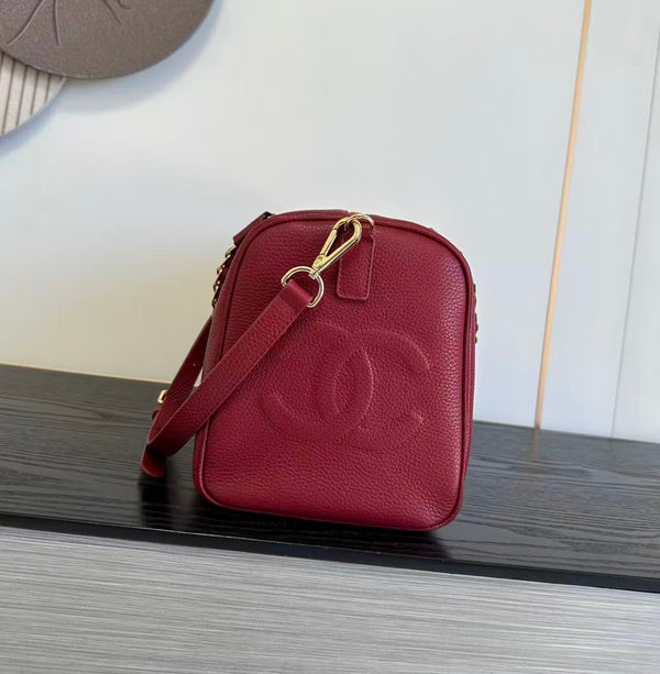 CC 26S Boston Bowling Bag 40cm Chain Handle Burgundy Grained Calfskin