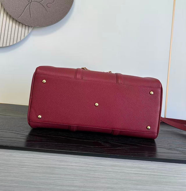 CC 26S Boston Bowling Bag 40cm Chain Handle Burgundy Grained Calfskin