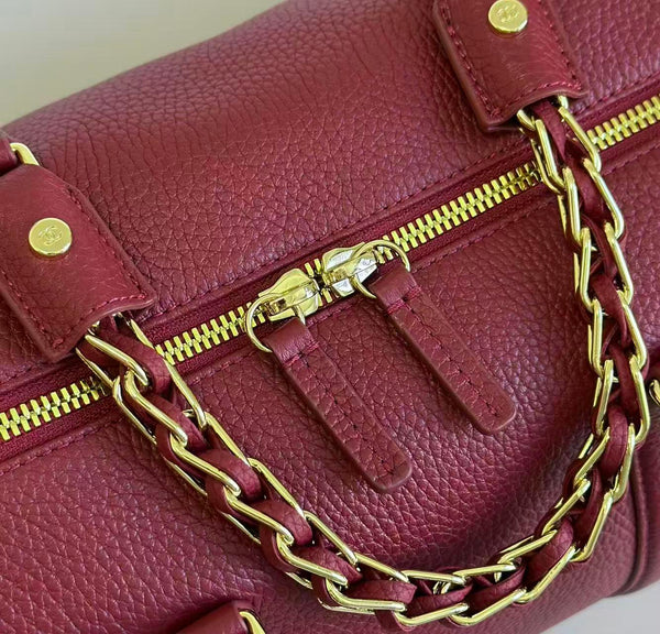 CC 26S Boston Bowling Bag 40cm Chain Handle Burgundy Grained Calfskin