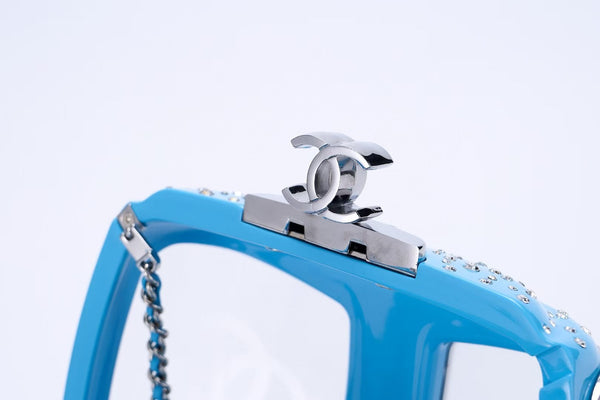 CC 19FW Gondola Minaudière Bag 17cm Blue Acrylic Rhinestones