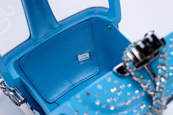 CC 19FW Gondola Minaudière Bag 17cm Blue Acrylic Rhinestones