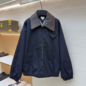 BV 26FW Jacket Woven Leather Collar Navy Cotton