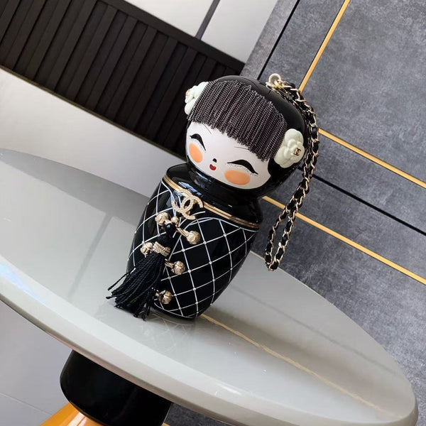 CC Paris-Shanghai China Doll Minaudière Clutch Bag 18cm Black Ceramic