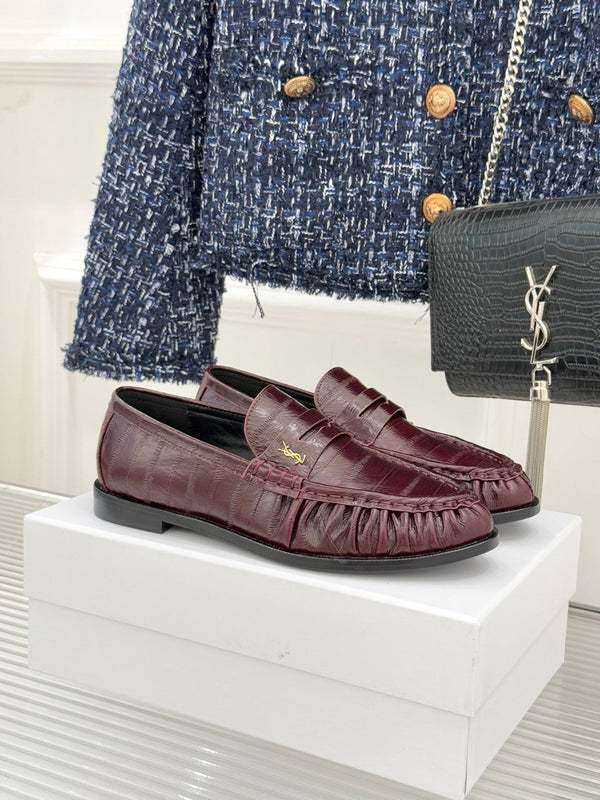 YSL Monogram Eel Penny Loafers Deep Bordeaux Leather