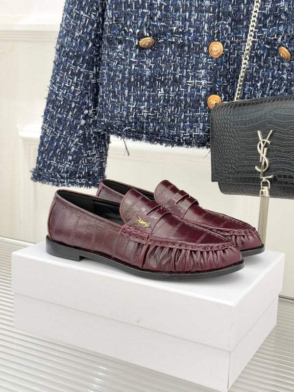 YSL Monogram Eel Penny Loafers Deep Bordeaux Leather