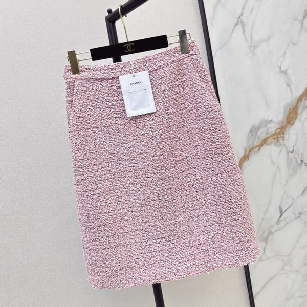 CC 2026 Pastel A-line Mini Skirt Pink In Laine - Wool Tweed